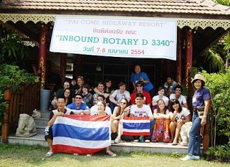 Onanong Siripornmanut (standing right) Chairperson together with committee members Kittisak Pensuwaparp (seated front left) and Worapan Anuchalakom (standing rear) of the Rotary District 3340 Youth Exchange Program led a group of ‘inbound’ youth exchange students on an adventurous educational trip to the north of Thailand recently. The children of various nationalities and cultures experienced firsthand the customs and lifestyles of the native Thai people of that region. The Youth Exchange students come from various countries in North and South America, Europe and Asia. The Rotary Youth Exchange program provides thousands of young students with the opportunity to meet people from other countries and to experience new cultures, planting the seeds for a lifetime of international understanding.